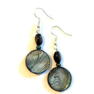 Black & Silver Gray Handmade Beaded Drop Earrings